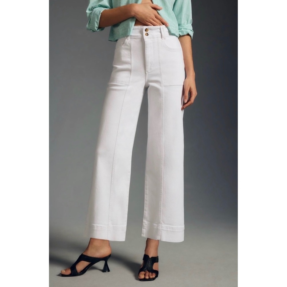 Pilcro The Skipper Women White High Rise Wide Leg Patch Pocket Jeans 30